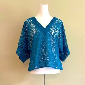 WHBM Blue Crochet Beach Cover Up Shirt